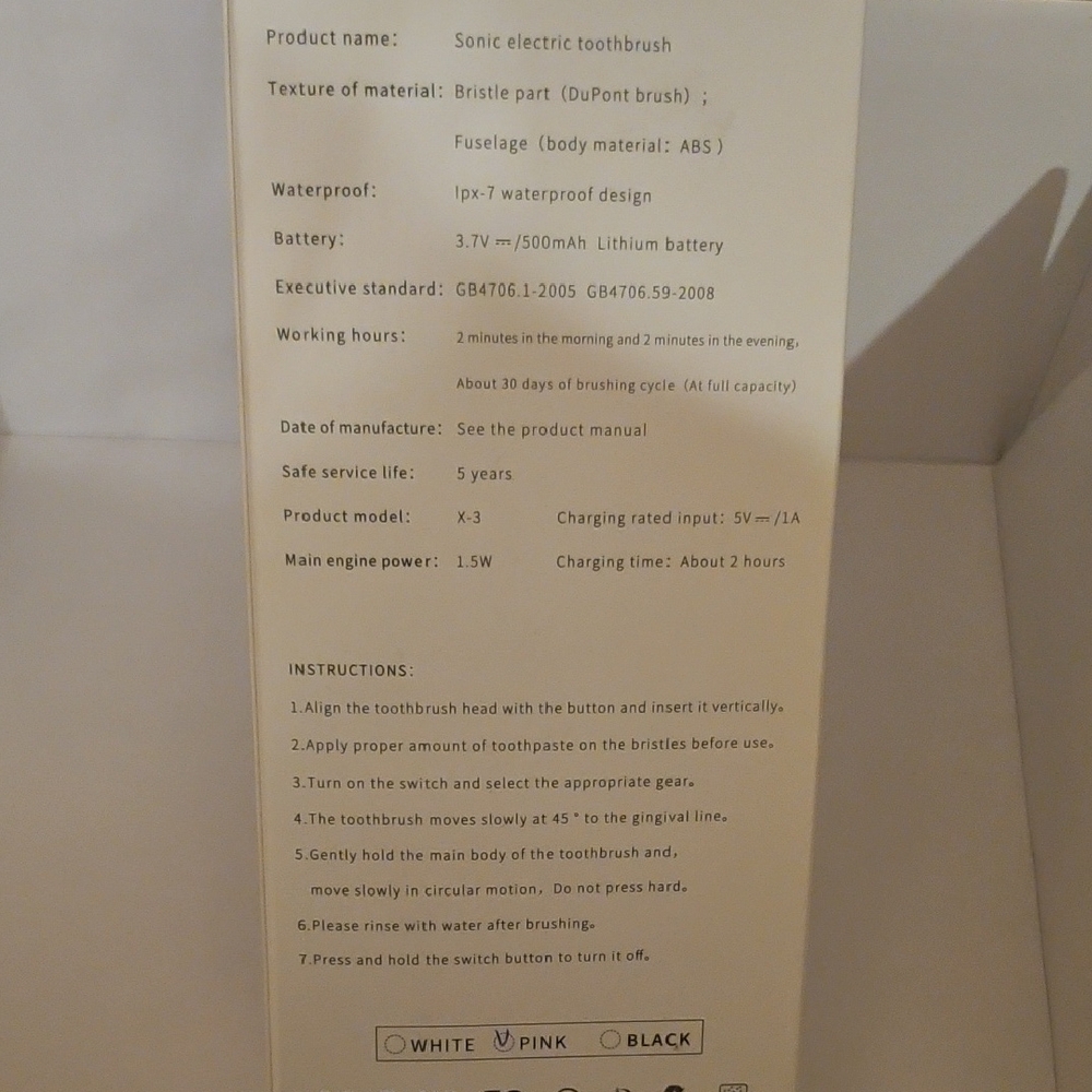 NIB X-3 Sonic Electric Toothbrush - Pink - Picture 2 of 4